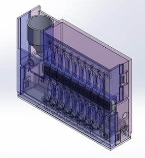 Transparent isometric view of CAD for cartridge.