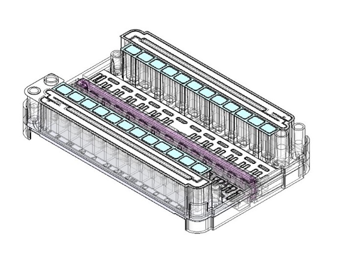 Transparent isometric view of the cassette.