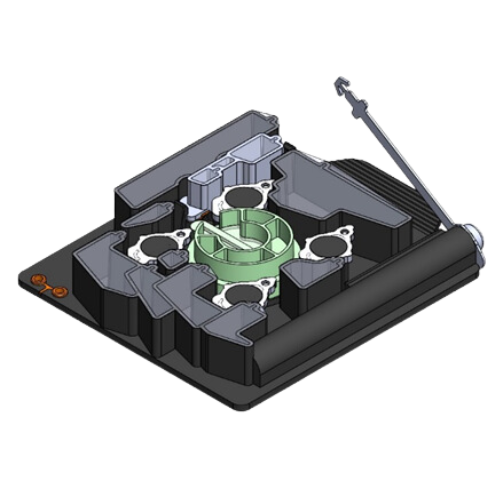 Isometric view of CAD for PCR cartridge.